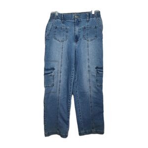 Madden NYC Skater Cargo Jeans Women's Size 29x28 Blue 90s Inspired High Rise